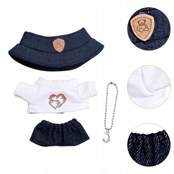 4-teiliges Kleidungsset für Puppen von 15–17 cm mit T-Shirt, Jeans, Halskette und Hut