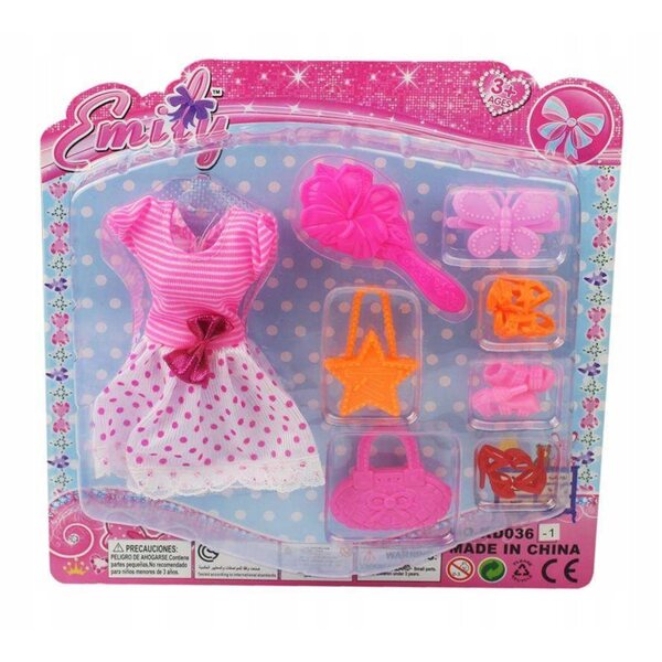 Set abbigliamento e accessori per bambola con scarpe e borse colorate CE