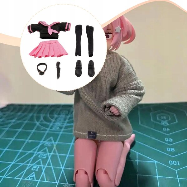 1/12 Figur mit schwarz-rosa Matrosenkostüm für Kinder und Sammler