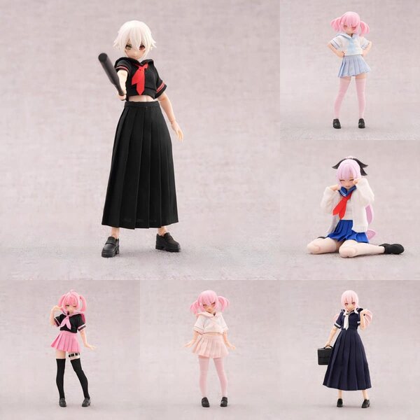 1/12 Figur mit schwarz-rosa Matrosenkostüm für Kinder und Sammler