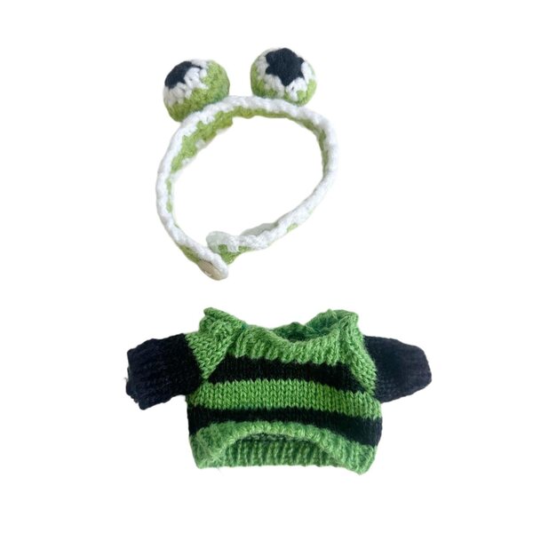 Bekleidungsset für 15–17 cm große Puppen: bunter Pullover und Unisex-Stirnband