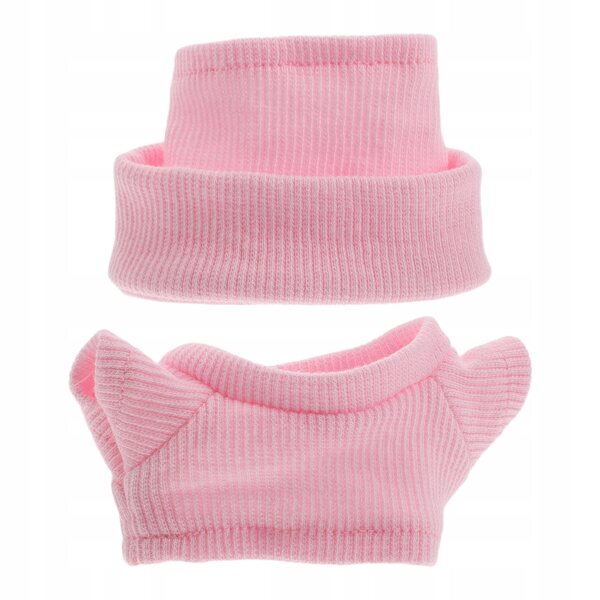 Set abbigliamento rosa in maglia per mini bambola 10 cm con berretto beanie