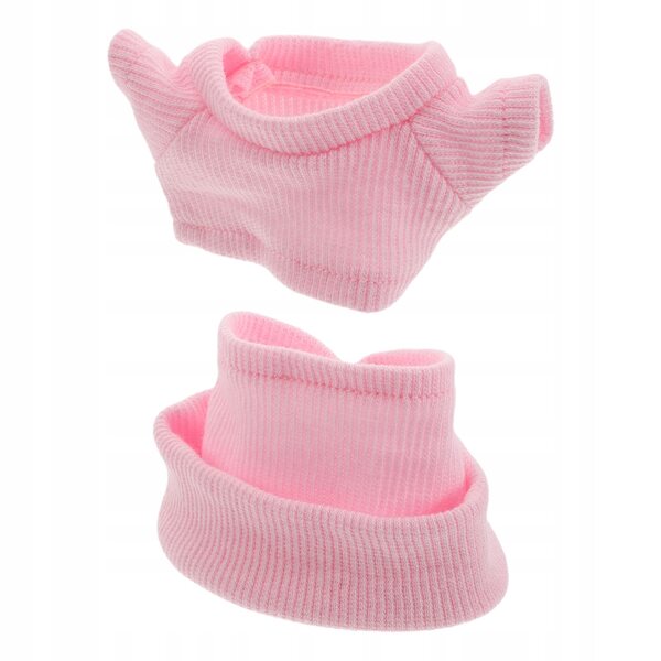 Set abbigliamento rosa in maglia per mini bambola 10 cm con berretto beanie