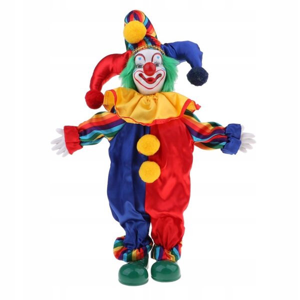 Clown-Puppe aus Porzellan, 38 cm, Vintage-Dekoration mit goldenem Brokat-Kostüm