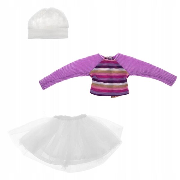 Kleidungsset für 60-cm-Puppen mit gestreiftem Pullover, Rock und Mütze