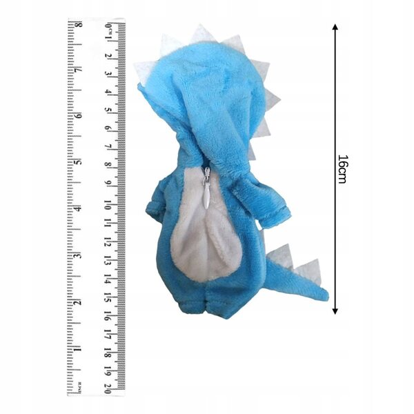Plüsch-Dinosaurier-Anzug 16 cm – Kleidung für eine 1/12-Puppe, blau