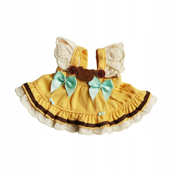 Gelbes Kleid für eine 12 cm große Plüschpuppe – DIY modisches Kleid, pädagogische Mode