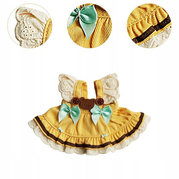 Gelbes Kleid für eine 12 cm große Plüschpuppe – DIY modisches Kleid, pädagogische Mode