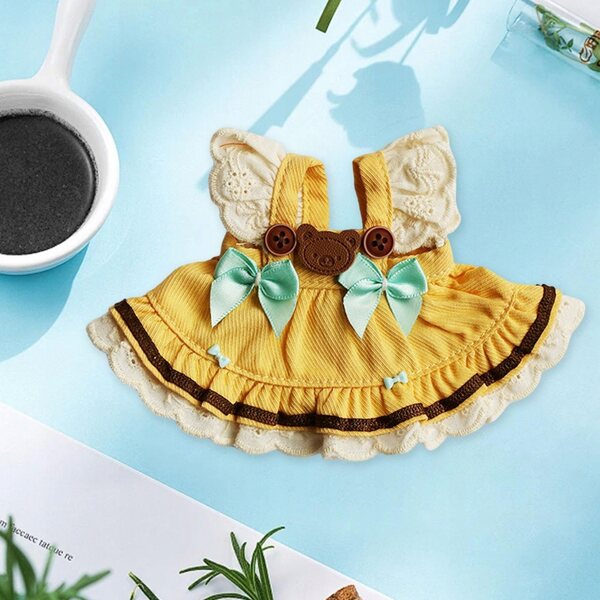 Gelbes Kleid für eine 12 cm große Plüschpuppe – DIY modisches Kleid, pädagogische Mode