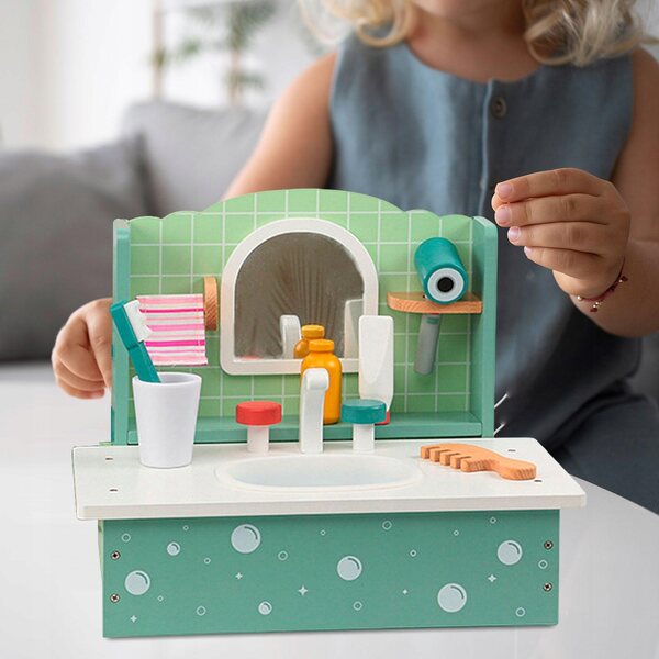 Holzwaschbecken-Spielset für Kinder mit pädagogischem Badezimmerzubehör