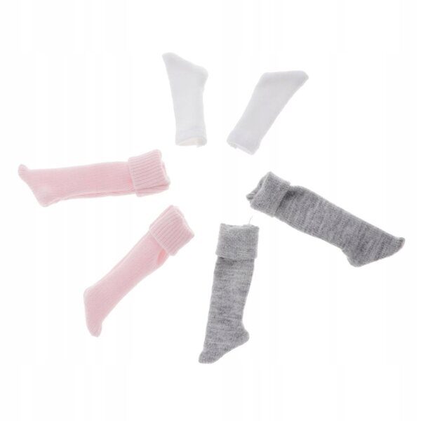 Set 3 Paia Calzini per Bambole 1/6 Scala 12" Bianco Rosa Grigio 30 cm