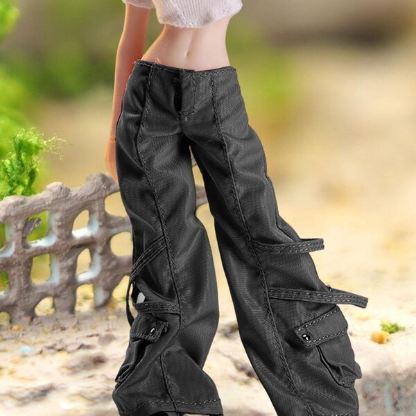 1/12 Miniaturhose für realistische weibliche Actionfiguren aus schwarzem Stoff