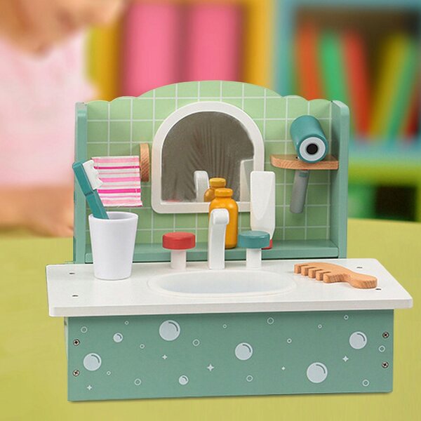 Holzspielset für Kinder mit Waschbecken und Badezimmerzubehör