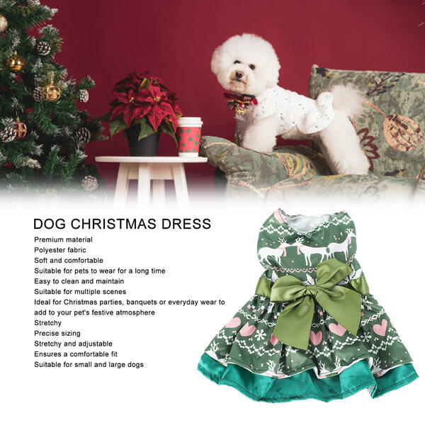 Hundekleid mit Weihnachtsherz- und Rentiermotiv aus bequemem und elegantem Polyester