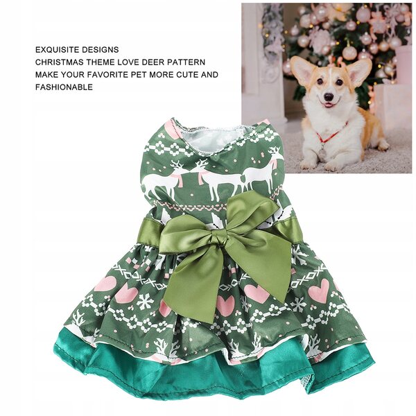 Hundekleid mit Weihnachtsherz- und Rentiermotiv aus bequemem und elegantem Polyester