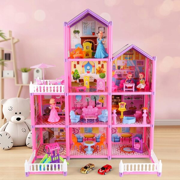 Grande Casa delle Bambole a 4 Piani con Mobili e 2 Bambole - Gioco Creativo per Bambine
