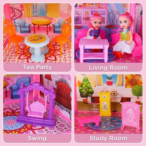 Grande Casa delle Bambole a 4 Piani con Mobili e 2 Bambole - Gioco Creativo per Bambine