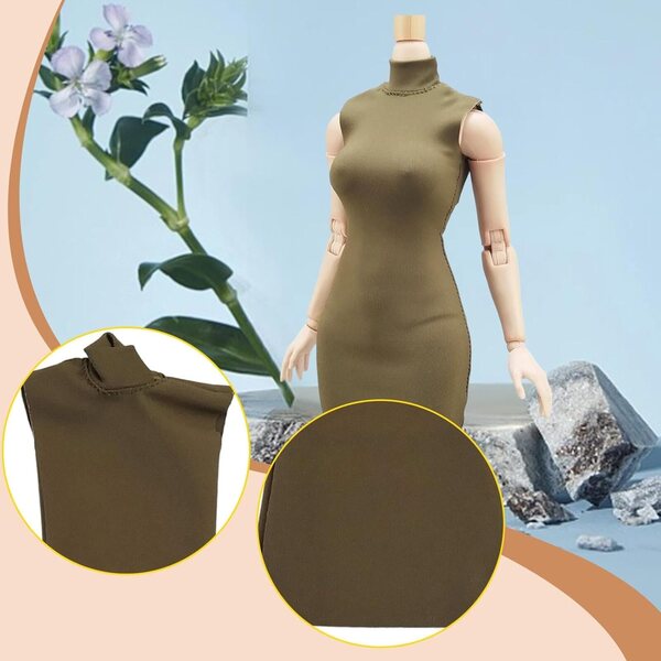 Abito Miniatura 1/6 Senza Maniche Verde con Collo Alto per Bambole da Collezione