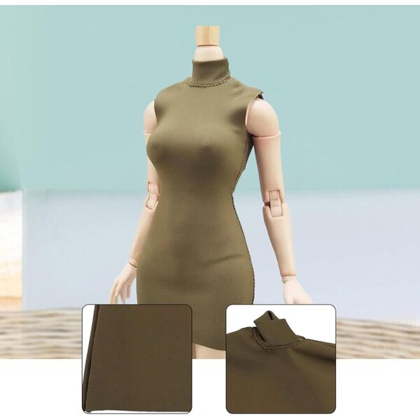 Abito Miniatura 1/6 Senza Maniche Verde con Collo Alto per Bambole da Collezione
