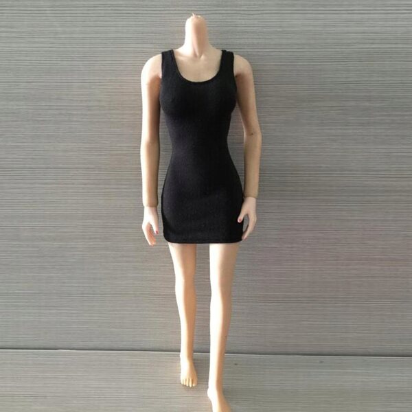 Kleid mit 1/6 Weste für eine 12-Zoll-Figur, schwarze Baumwolle