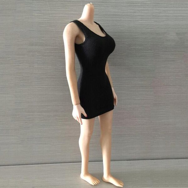 Kleid mit 1/6 Weste für eine 12-Zoll-Figur, schwarze Baumwolle