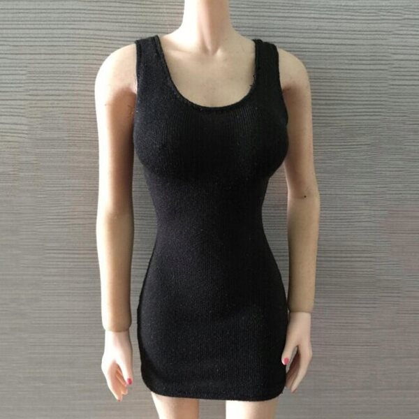 Kleid mit 1/6 Weste für eine 12-Zoll-Figur, schwarze Baumwolle
