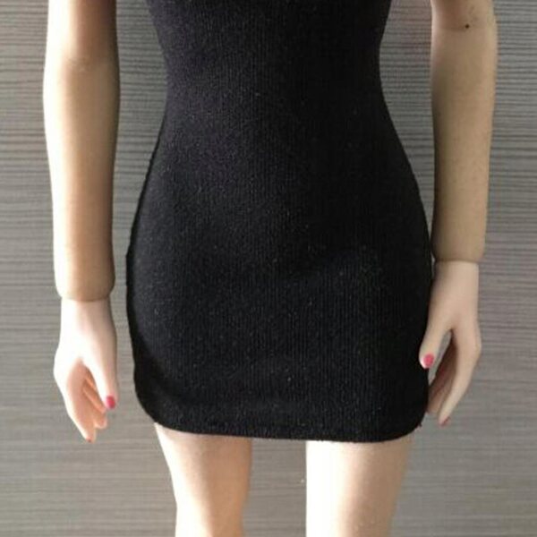 Kleid mit 1/6 Weste für eine 12-Zoll-Figur, schwarze Baumwolle