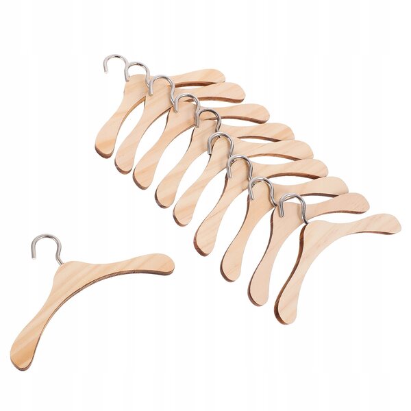 Set 10 Miniature Piccoli Appendini in Legno Beiges per Abiti delle Bambole