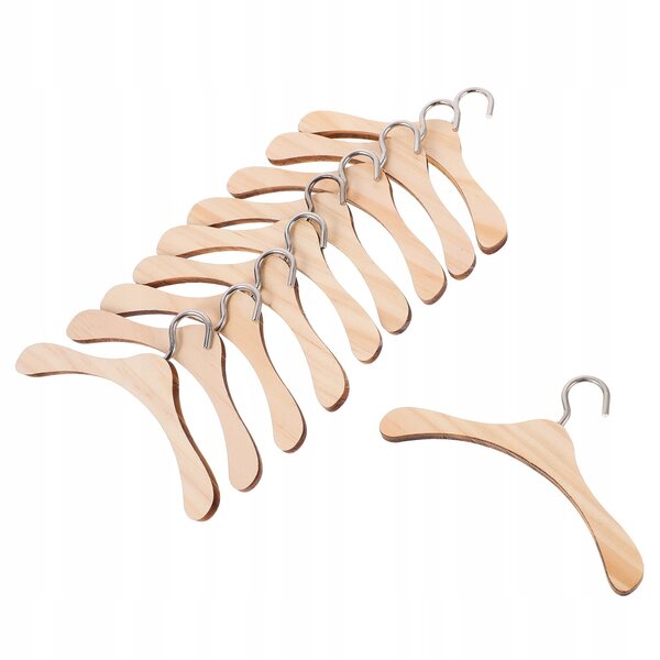 Set 10 Miniature Piccoli Appendini in Legno Beiges per Abiti delle Bambole