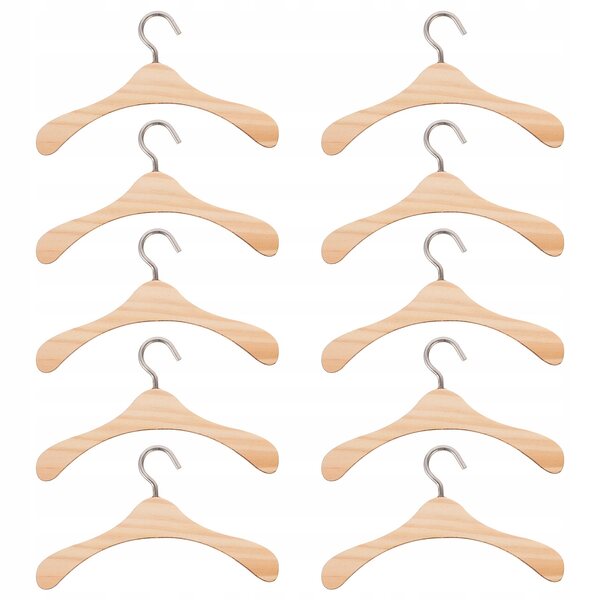Set 10 Miniature Piccoli Appendini in Legno Beiges per Abiti delle Bambole