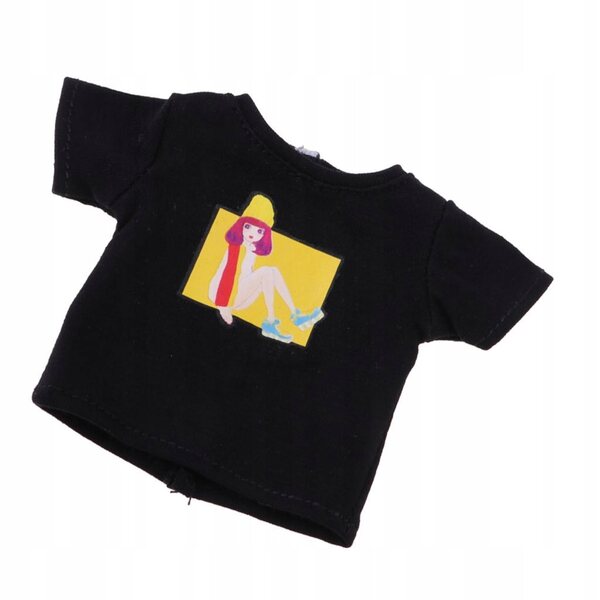Maglietta nera con stampa per bambole 1/6 - Abbigliamento casual per bambole 12 pollici