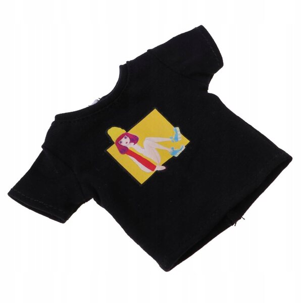 Maglietta nera con stampa per bambole 1/6 - Abbigliamento casual per bambole 12 pollici