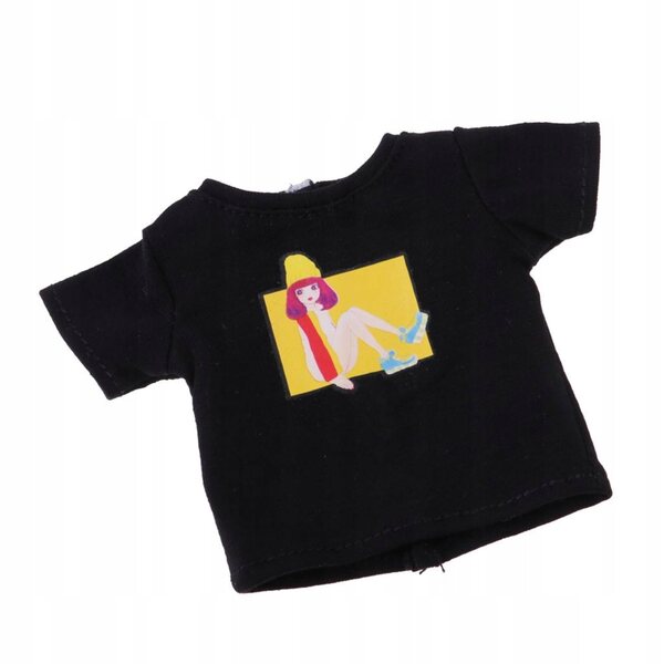 Maglietta nera con stampa per bambole 1/6 - Abbigliamento casual per bambole 12 pollici