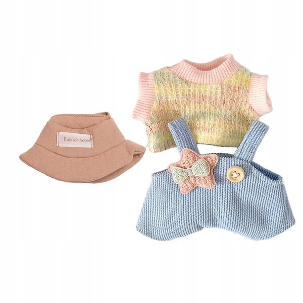 Set 3 Mini Abiti per Bambole 17 cm con Cappello Colorato e Tessuto Morbido