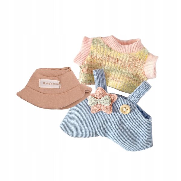 Set 3 Mini Abiti per Bambole 17 cm con Cappello Colorato e Tessuto Morbido