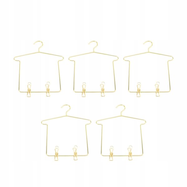 Set 5 mini appendiabiti in metallo dorato per bambole 1:3 con clip per pantaloni