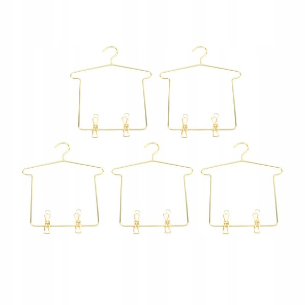 Set 5 mini appendiabiti in metallo dorato per bambole 1:3 con clip per pantaloni
