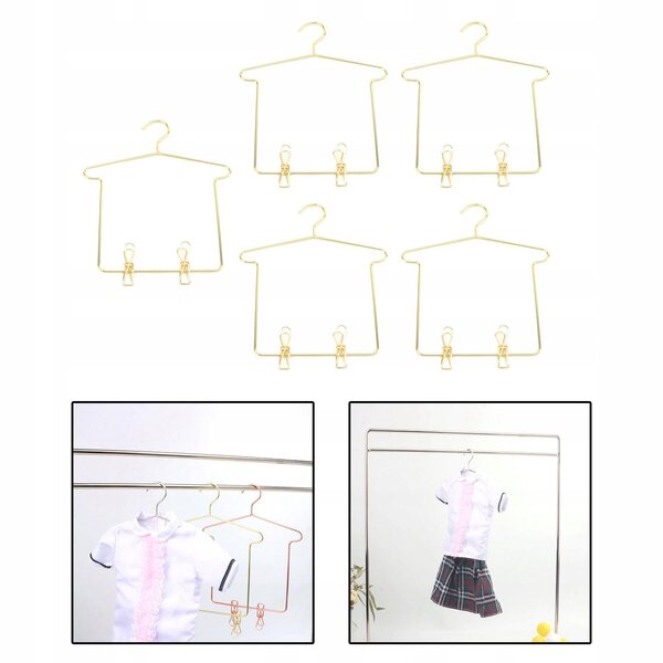 Set 5 mini appendiabiti in metallo dorato per bambole 1:3 con clip per pantaloni