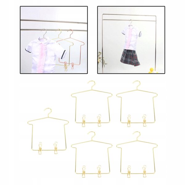 Set 5 mini appendiabiti in metallo dorato per bambole 1:3 con clip per pantaloni