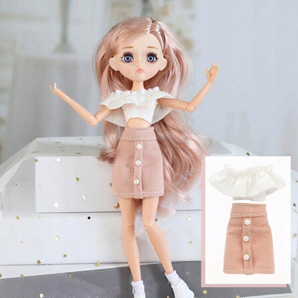 Prinzessinnenkleid für Puppe Babykleid modische Accessoires rosa 1:6