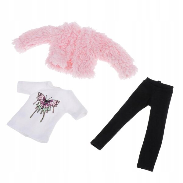 1/6 Puppen-Winterkleidungsset mit kurzem rosa Fleecemantel