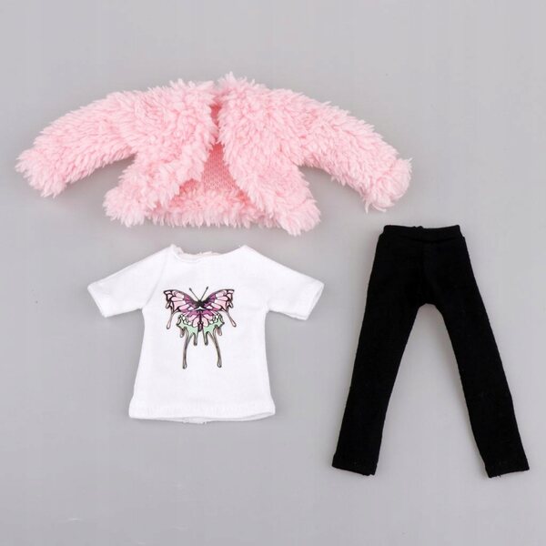 1/6 Puppen-Winterkleidungsset mit kurzem rosa Fleecemantel