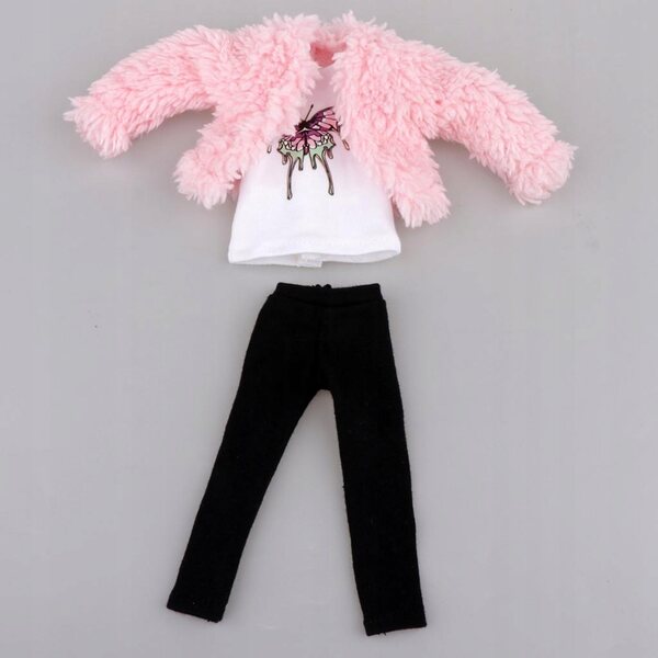 1/6 Puppen-Winterkleidungsset mit kurzem rosa Fleecemantel