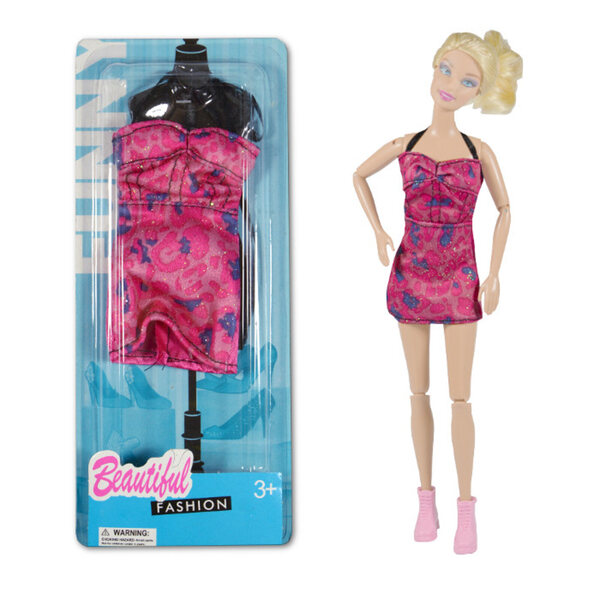 Brokat-Korsettkleid für 30-cm-Puppen, rosa Gazelo-Stoff