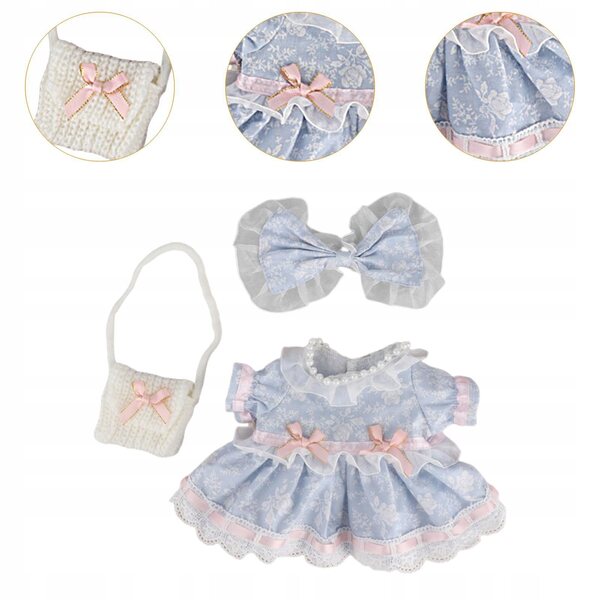 3-teiliges Stoffkleidungsset für 38-cm-Puppen mit farbenfrohen Accessoires