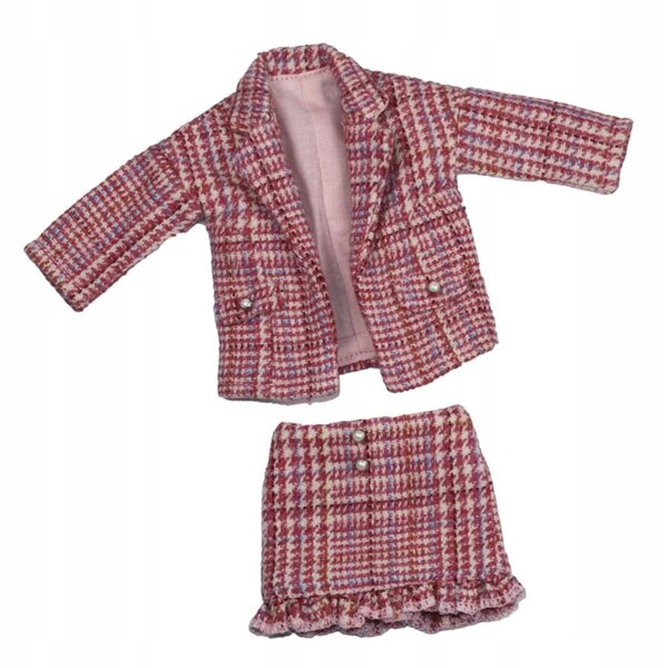 Cappotto a quadri e abito elegante rosso chiaro per bambola BJD 1/6 da 12 pollici
