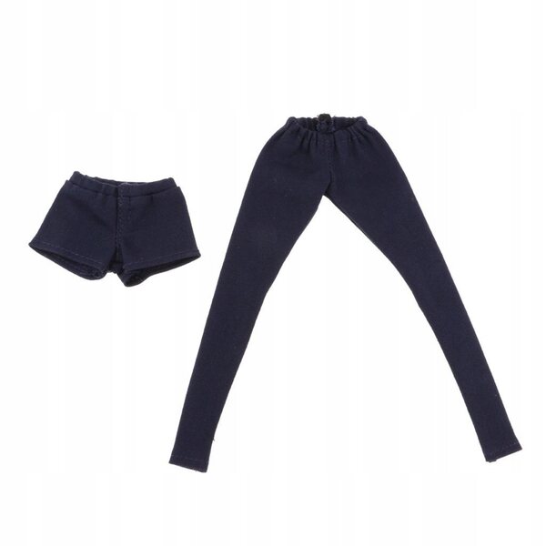Set 2 Pantaloni per Bambole 1/6 in Tessuto e Pelle - Blu Scuro
