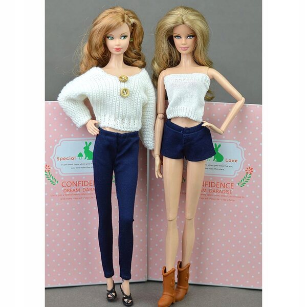 Set 2 Pantaloni per Bambole 1/6 in Tessuto e Pelle - Blu Scuro