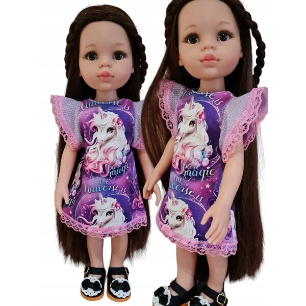 Paola Reina 32cm lila Puppenkleid mit Einhorn und Spitze
