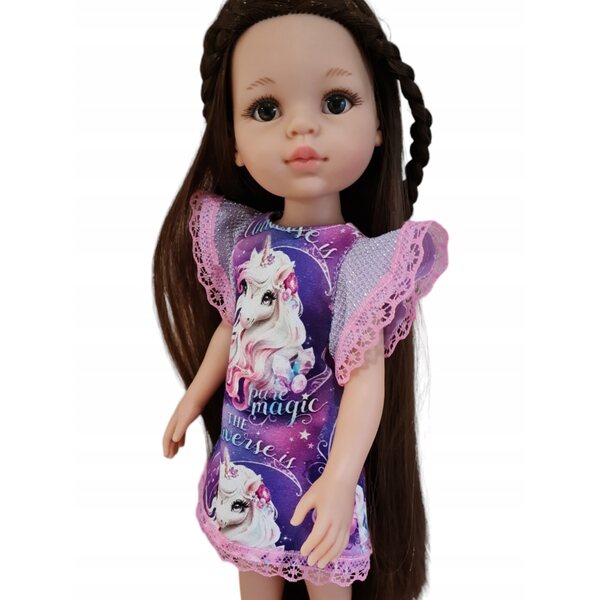 Paola Reina 32cm lila Puppenkleid mit Einhorn und Spitze